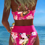Bikini su Kontrastingu Gėlių Raštu ir Skeltuku