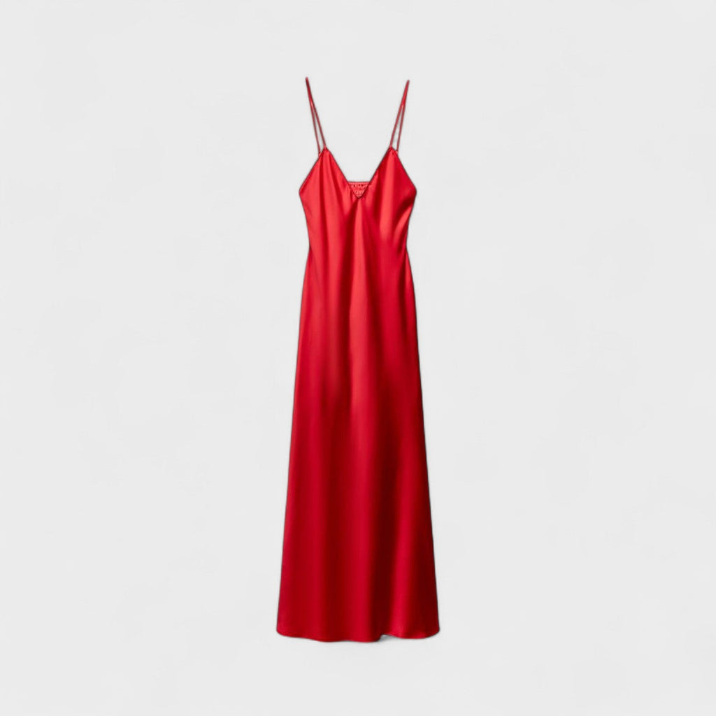 Karmine Suknelė - Minimalistinio Stiliaus Kirpimas