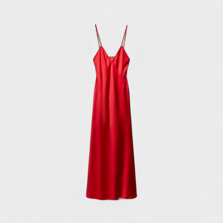 Karmine Suknelė - Minimalistinio Stiliaus Kirpimas