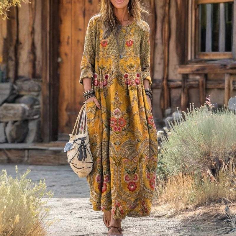 Vintage-Inspired Long Sleeve Casual Dress (Modelis 5)