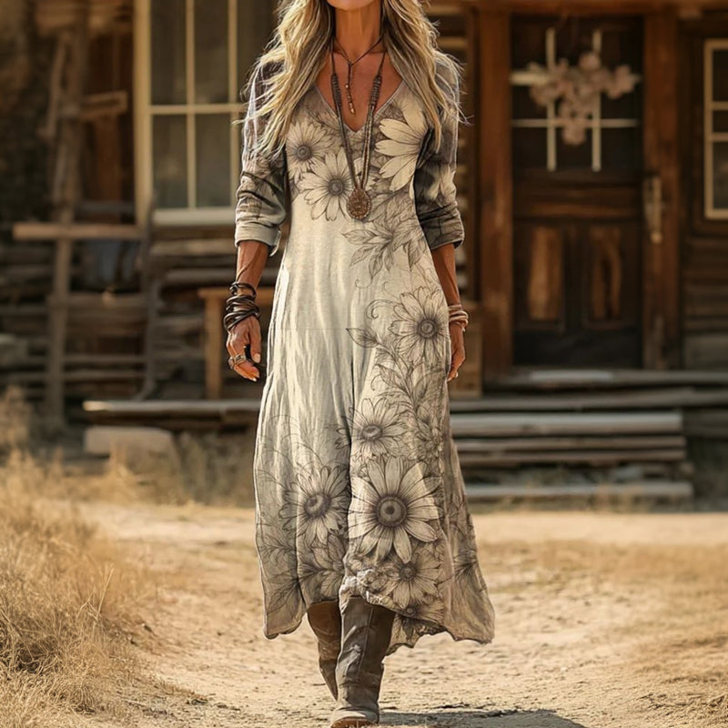 Vintage-Inspired Long Sleeve Daily Dress