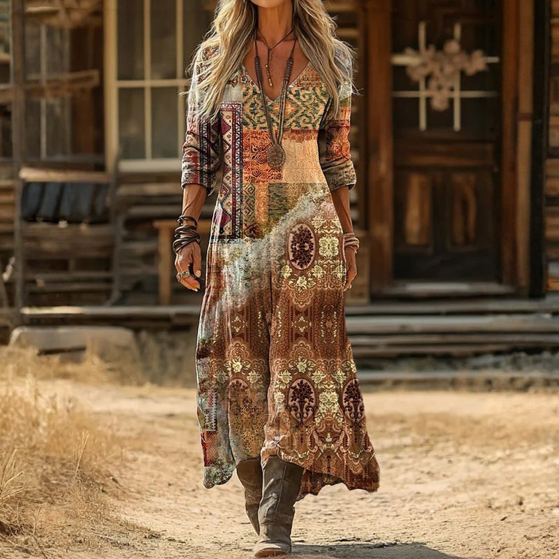 Vintage-Inspired Long Sleeve Casual Dress (Modelis 15)