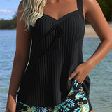 Juostuotas Tankinis su Bikini Apatine Dalimi