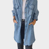 Denim Blouse with Classic Collars