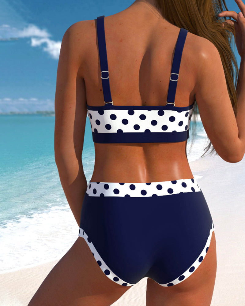 Aukšto Liemens Bikini su Taškeliais ir Patchwork