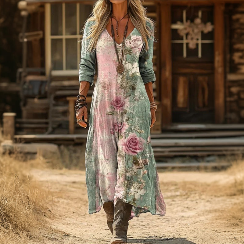 Vintage-Inspired Long Sleeve Casual Dress (Modelis 2)