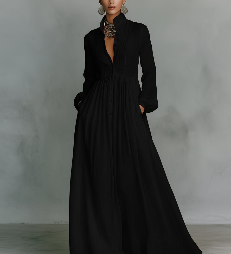 Minimalist Maxi Dress in Cotton and Linen