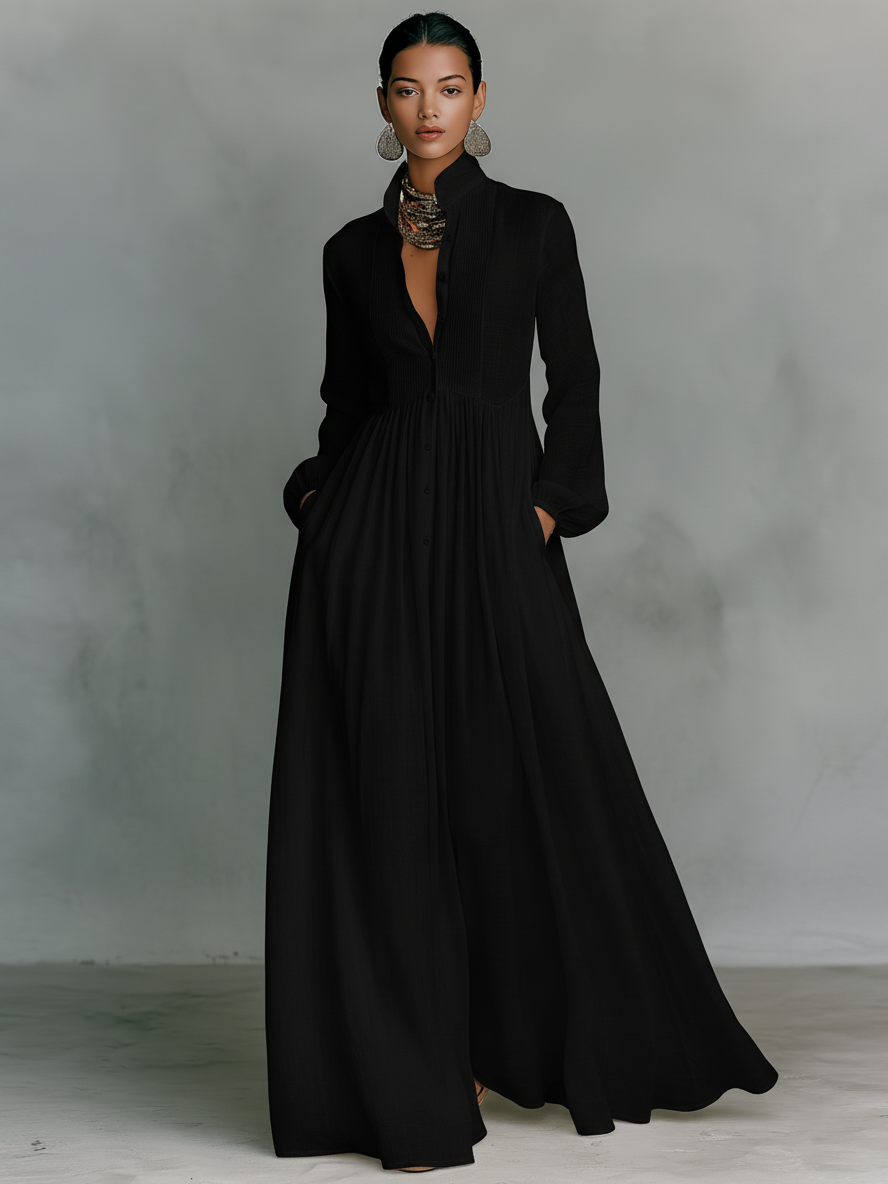 Minimalist Maxi Dress in Cotton and Linen
