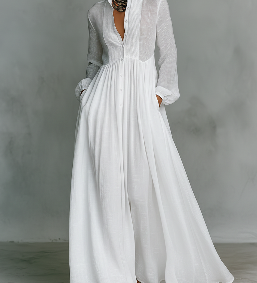 Minimalist Maxi Dress in Cotton and Linen