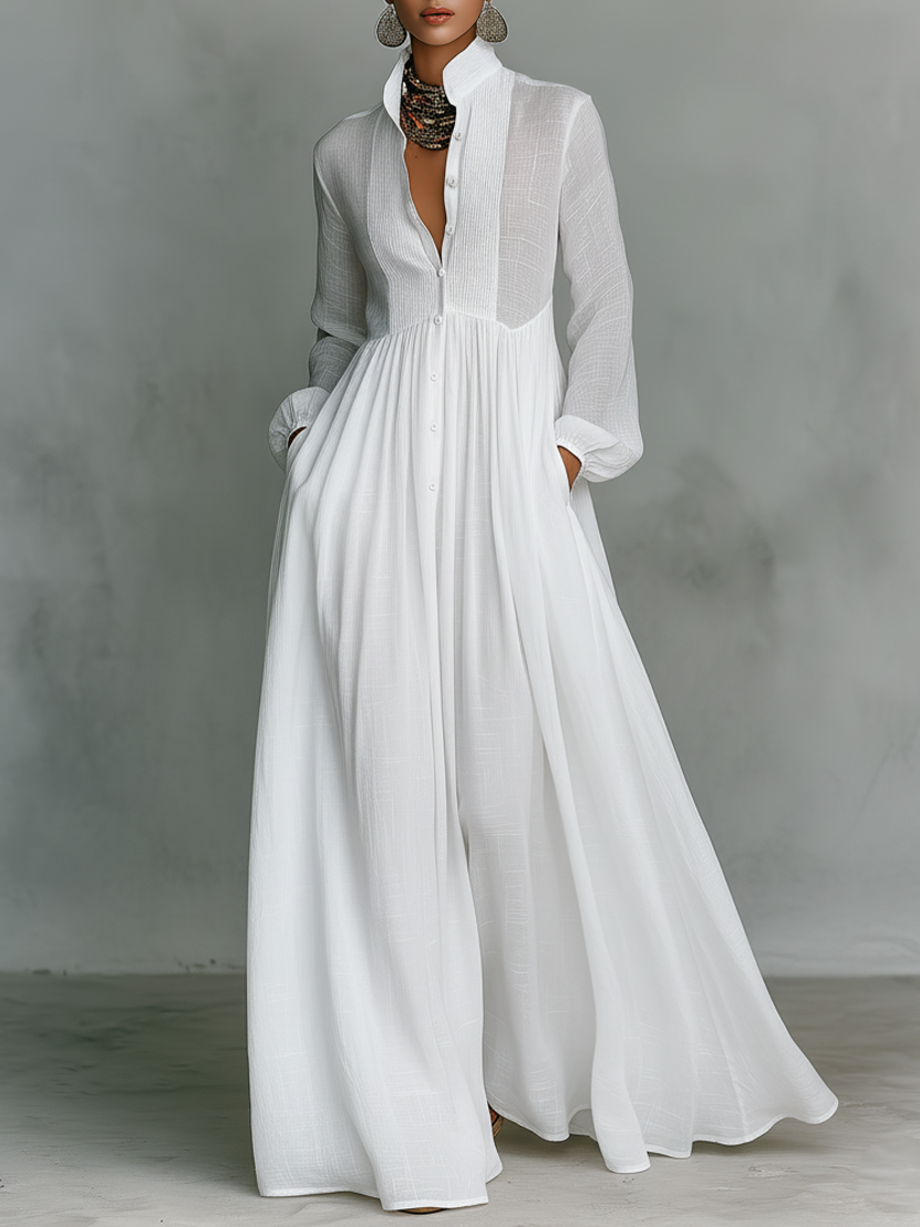 Minimalist Maxi Dress in Cotton and Linen
