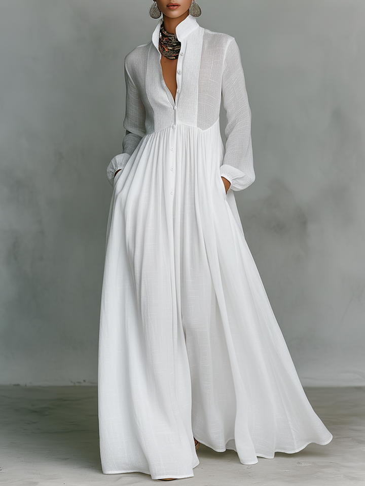 Minimalist Maxi Dress in Cotton and Linen