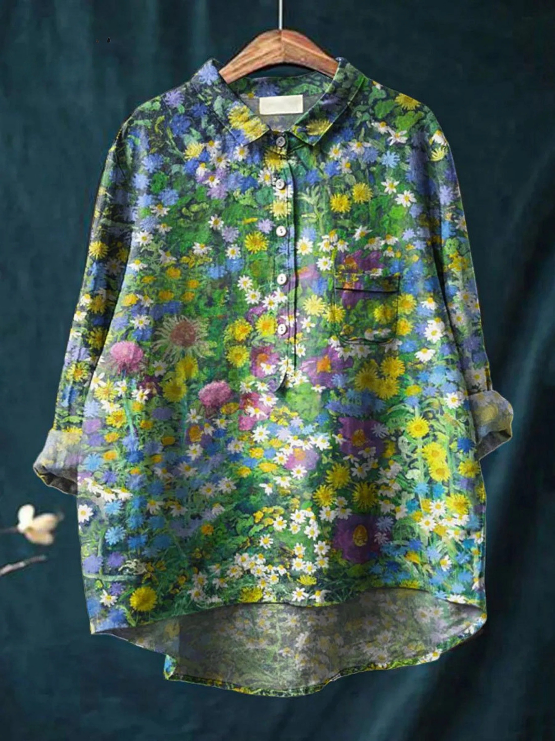 Ida | Laisvalaikio moteriška blusa gėlių vintage stiliaus