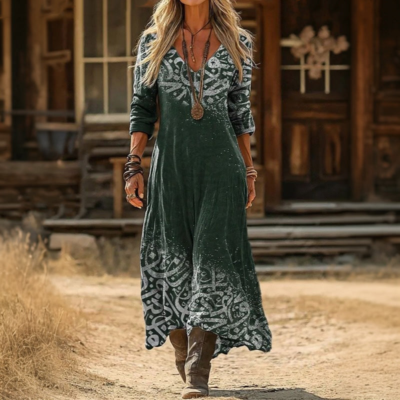 Vintage-Inspired Long Sleeve Casual Dress (Modelis 17)