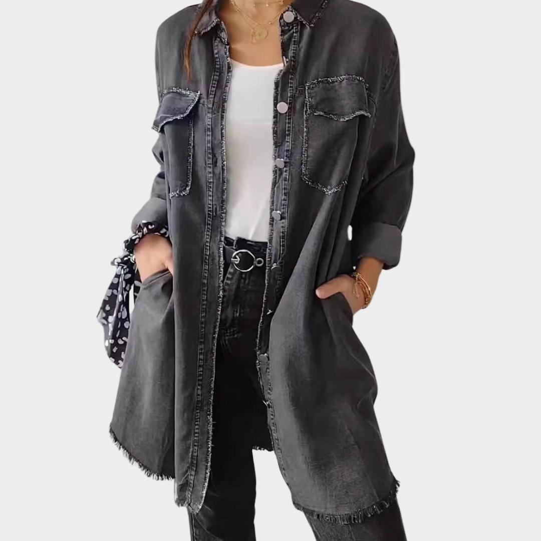 Denim Blouse with Classic Collars