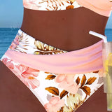 Bikini su Kontrastingu Gėlių Raštu ir Skeltuku