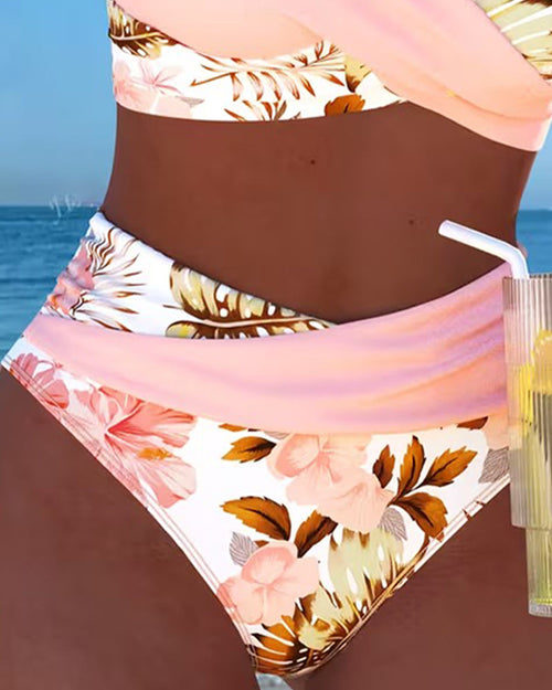 Bikini su Kontrastingu Gėlių Raštu ir Skeltuku