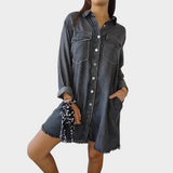 Denim Blouse with Classic Collars