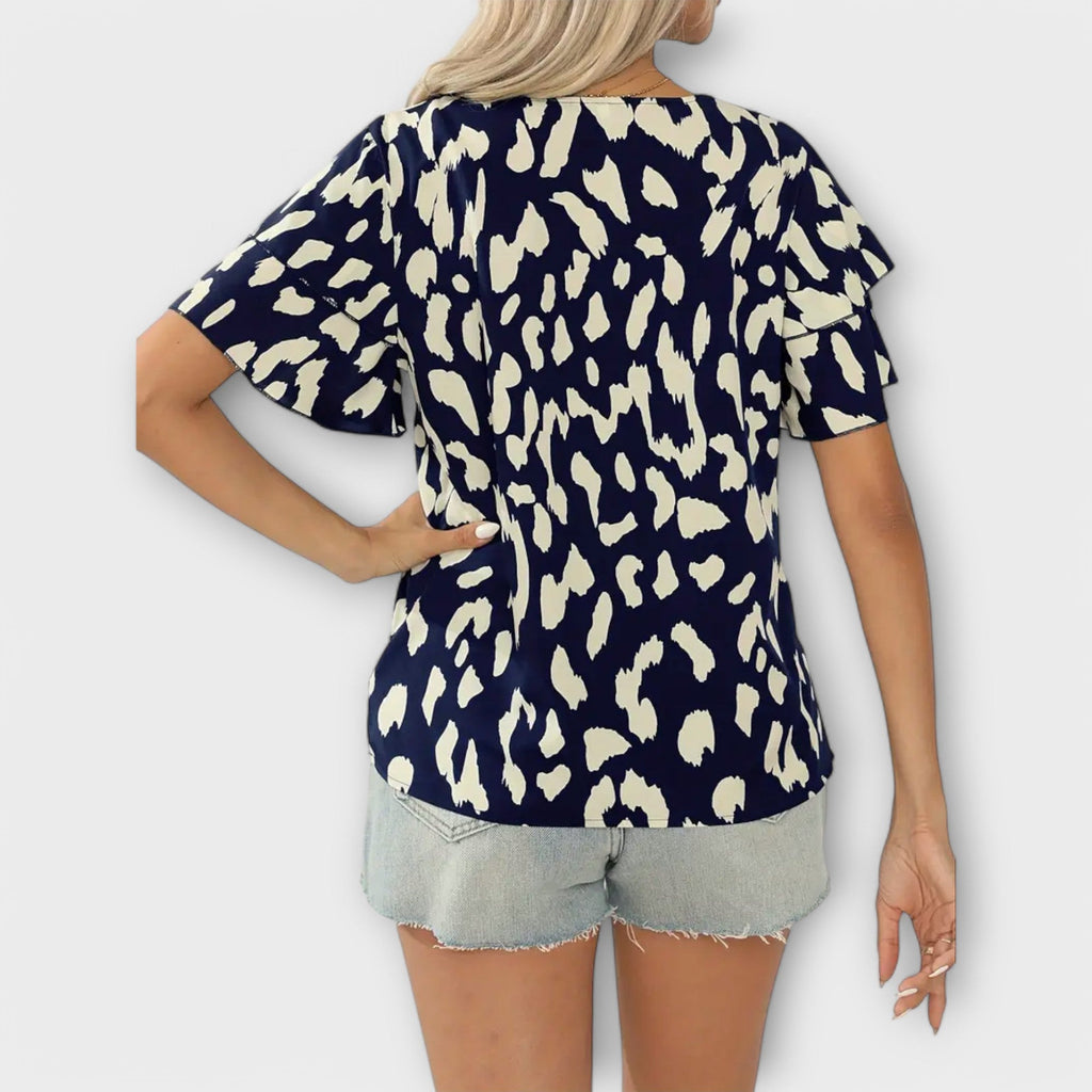 Kasdienė blusa su apvaliu kaklu