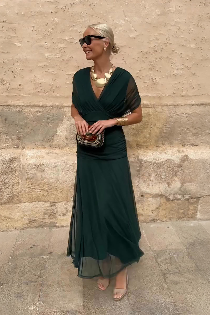 Elegantiška Maxi Suknelė Šventėms su V Formos Iškirpte