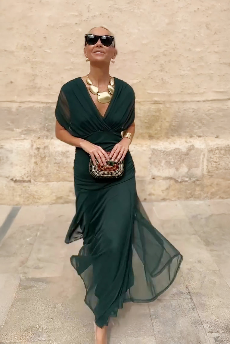 Elegantiška Maxi Suknelė Šventėms su V Formos Iškirpte