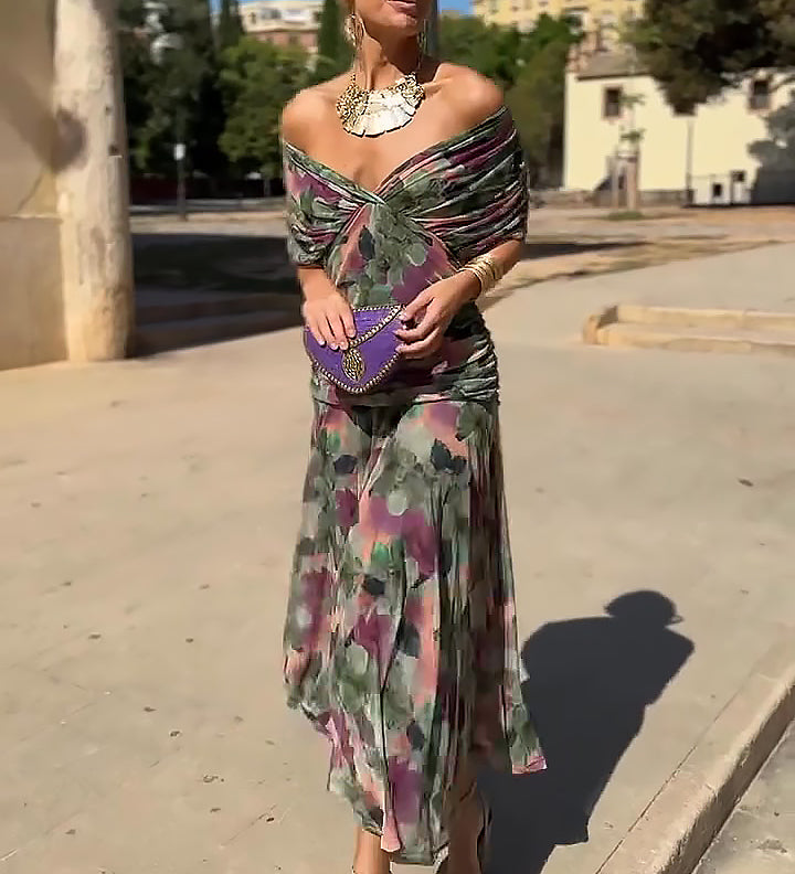 Elegantiška Maxi Suknelė Šventėms su V Formos Iškirpte