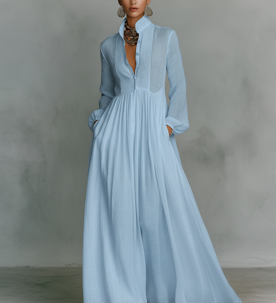 Minimalist Maxi Dress in Cotton and Linen