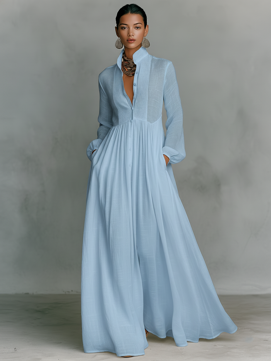 Minimalist Maxi Dress in Cotton and Linen