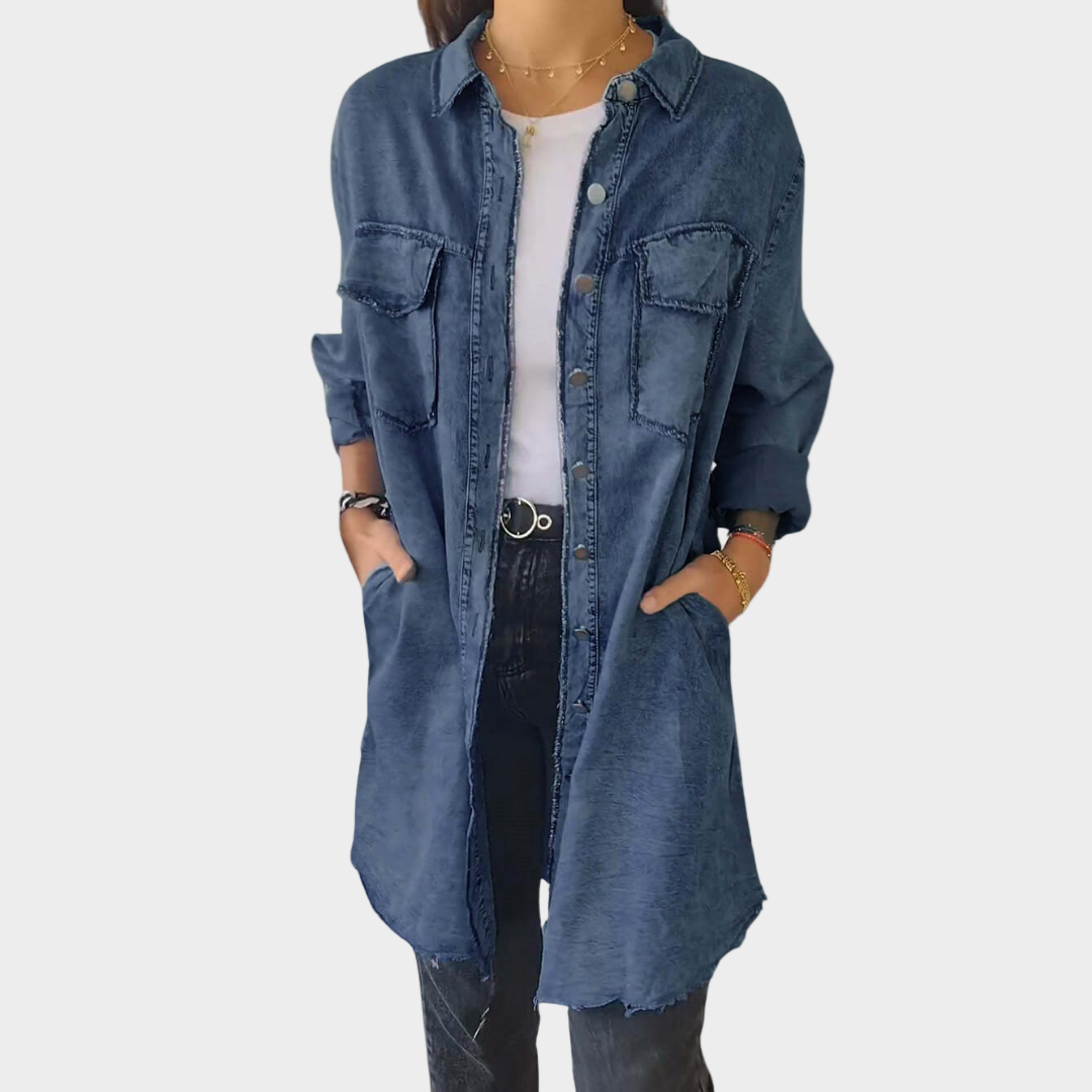 Denim Blouse with Classic Collars