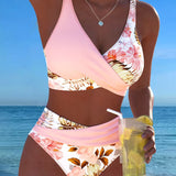 Bikini su Kontrastingu Gėlių Raštu ir Skeltuku