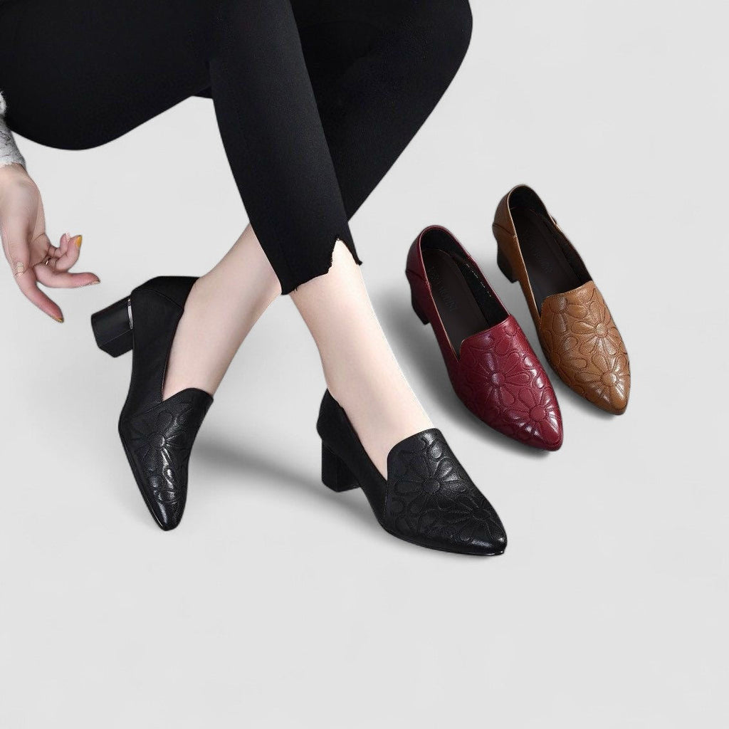 Vegan Leather High Heels with Delicate Embroidery