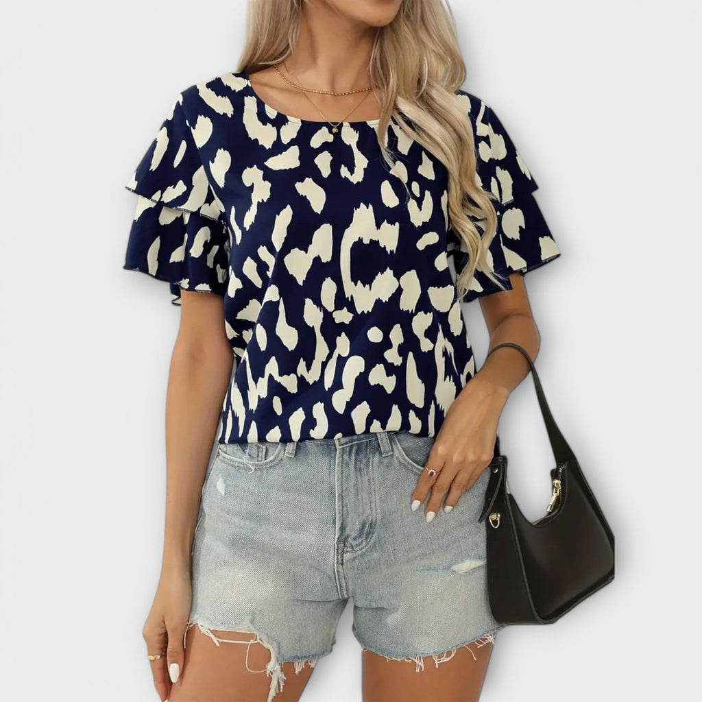 Kasdienė blusa su apvaliu kaklu
