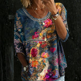 Retro Floral Denim Blouse