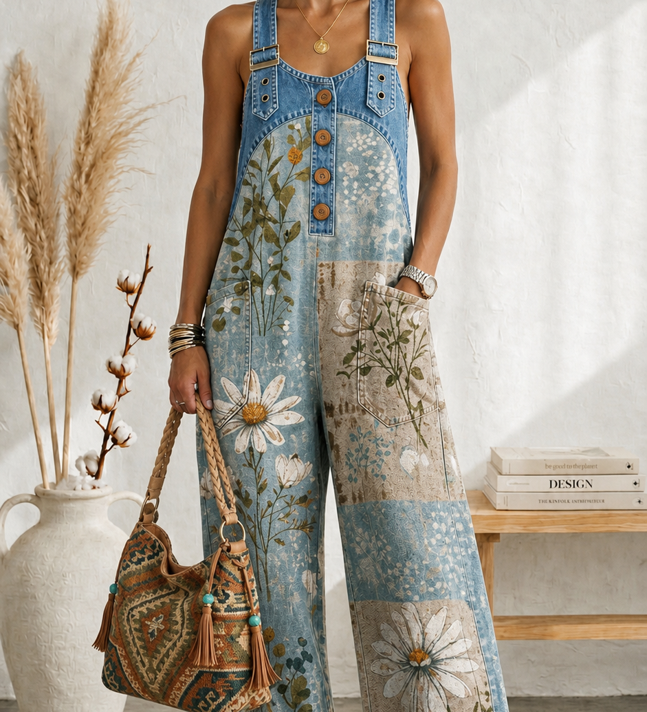Denim Floral Jumpsuit