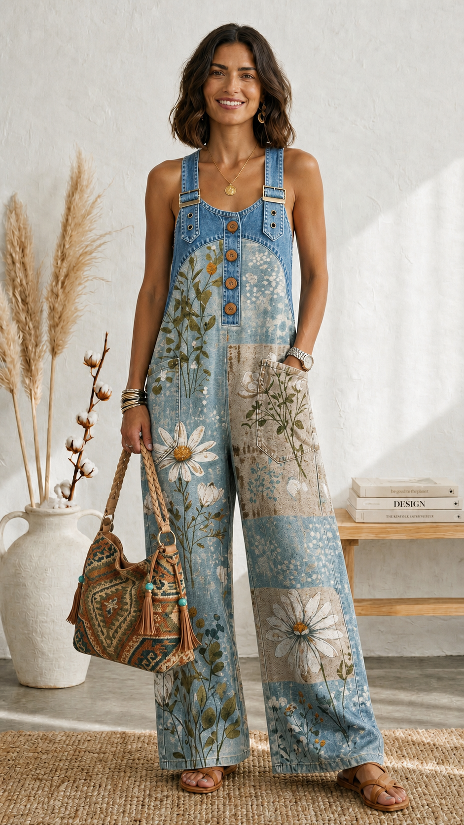 Denim Floral Jumpsuit
