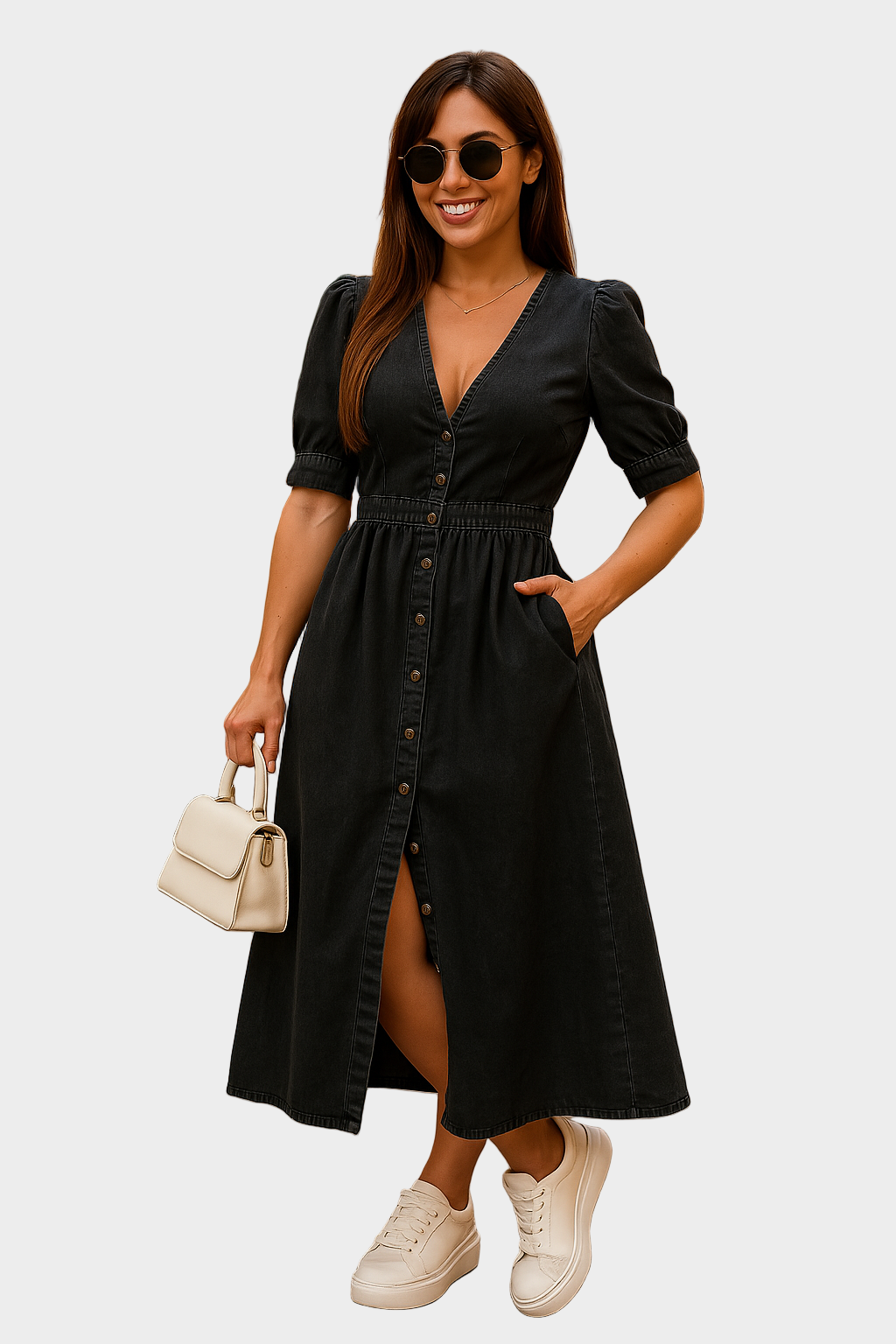 Denim Dress with Buttons