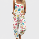 Patogus spausdintas jumpsuit (Balta su gėlių raštu)