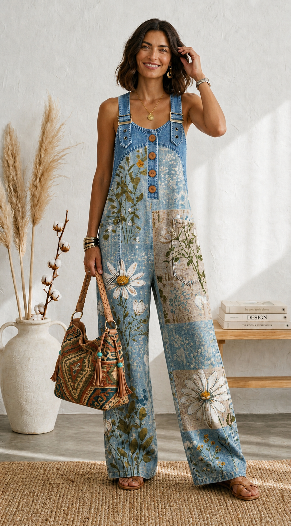 Denim Floral Jumpsuit