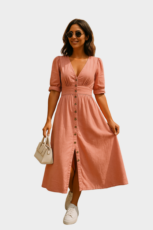 Denim Dress with Buttons