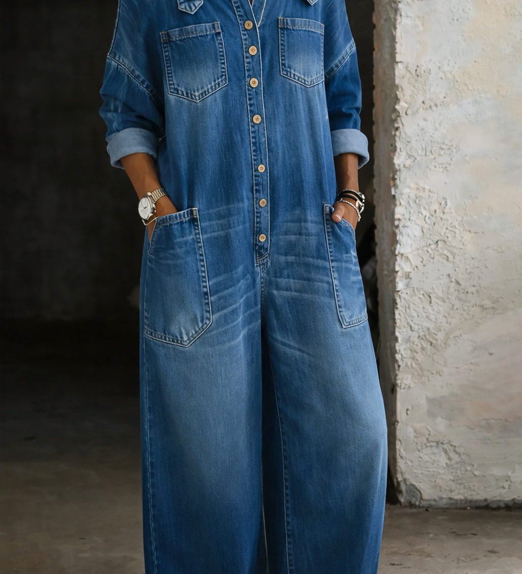 Off-Shoulder Denim Jumpsuit