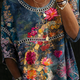 Retro Floral Denim Blouse