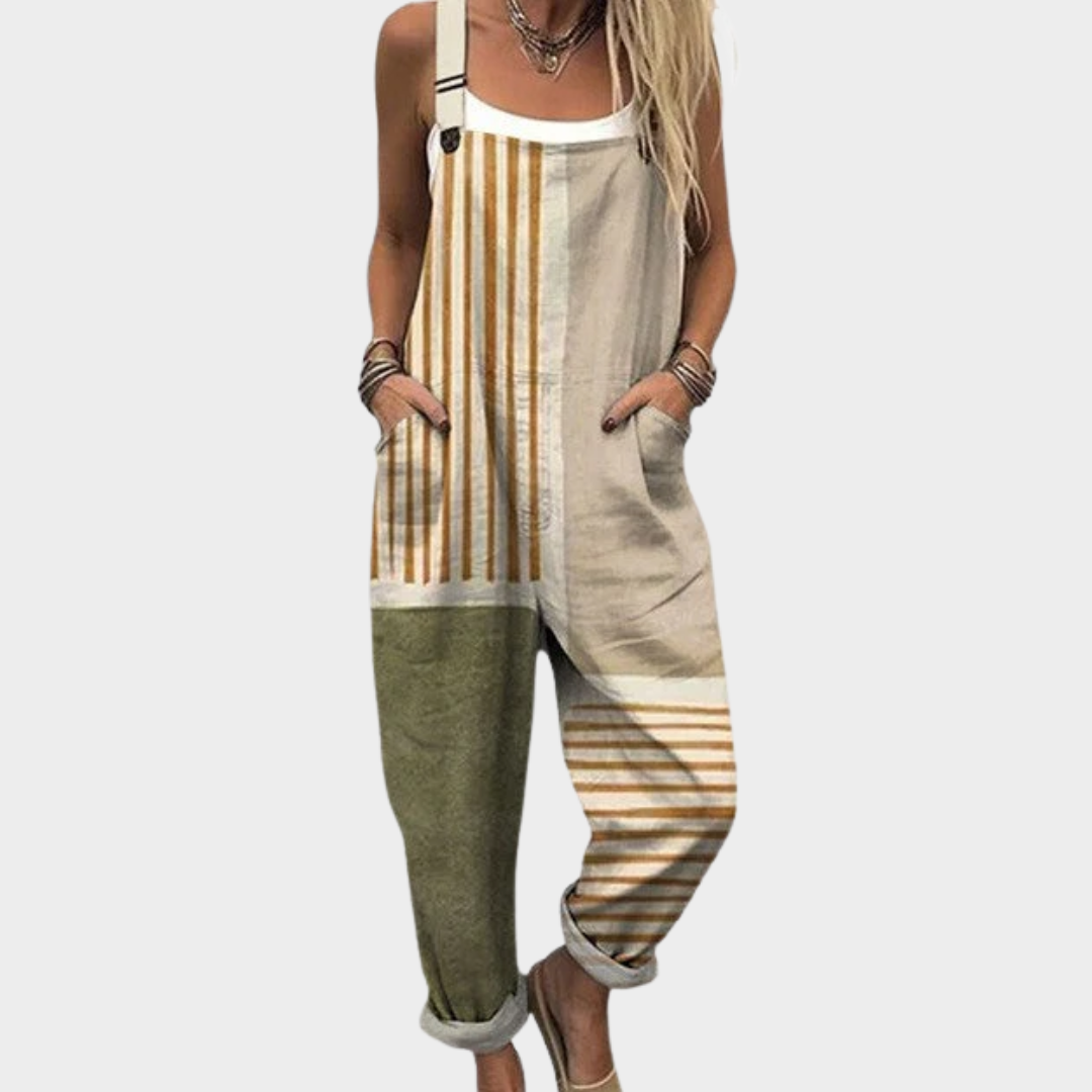 Patogus Raštuotas Jumpsuit (Bežinė / Žalia)