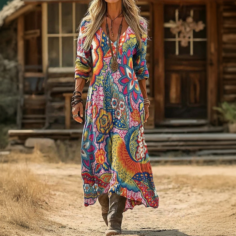 Vintage-Inspired Long Sleeve Casual Dress (Modelis 8)