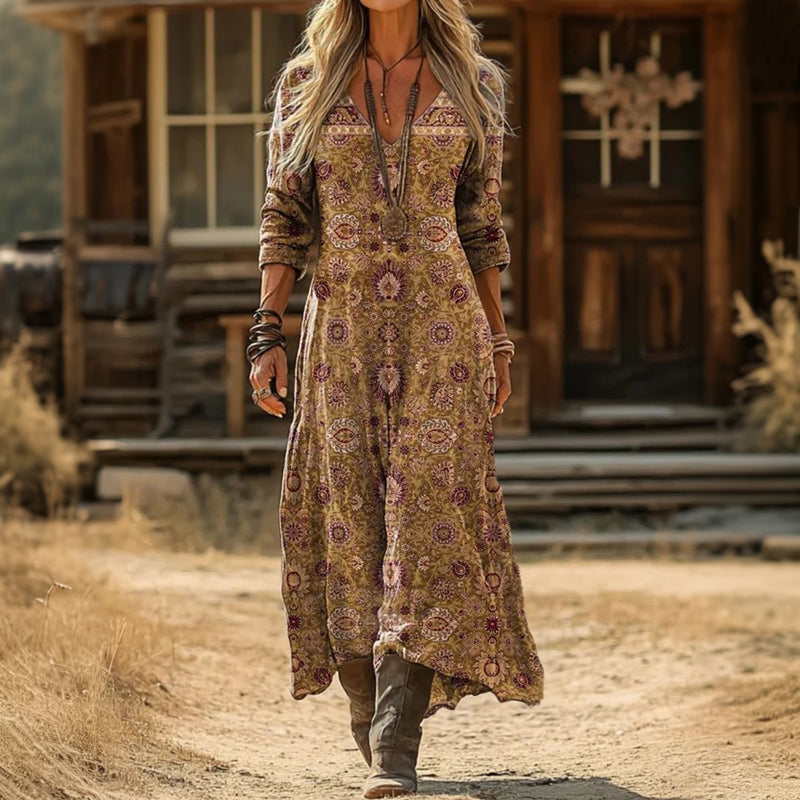 Vintage-Inspired Long Sleeve Casual Dress (Modelis 9)