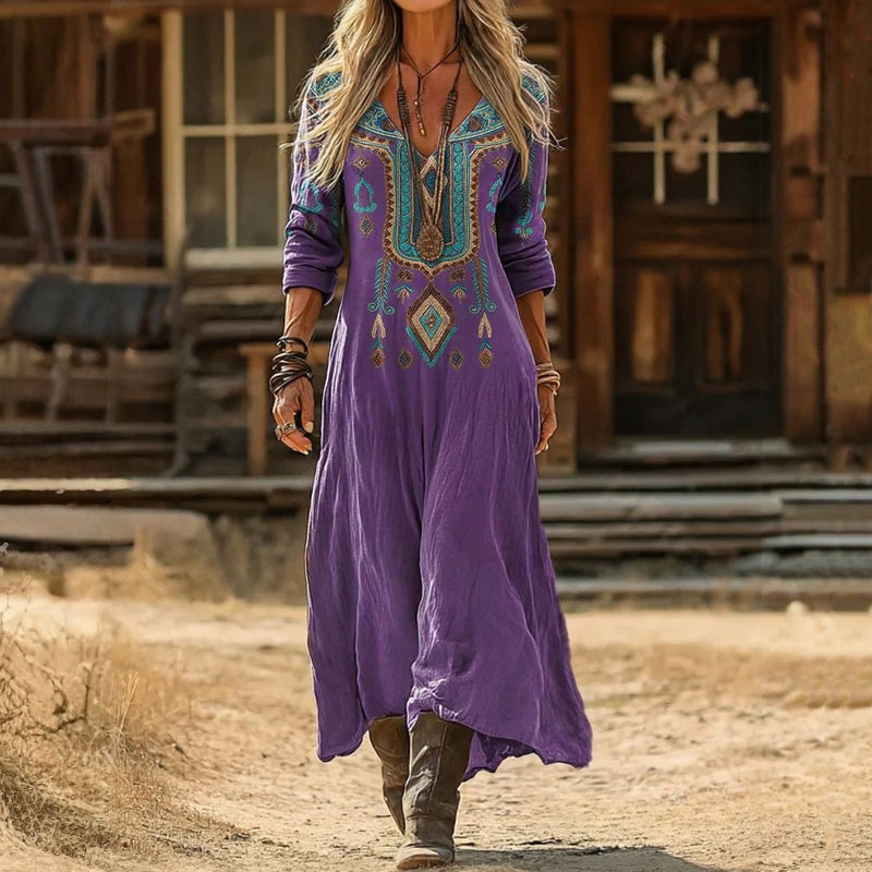 Vintage-Inspired Long Sleeve Casual Dress (Modelis 11)