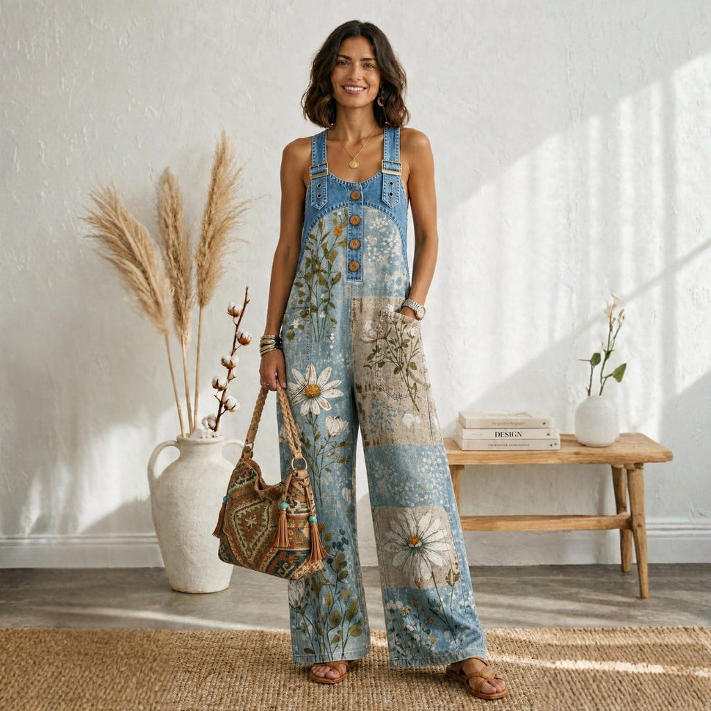 Denim Floral Jumpsuit