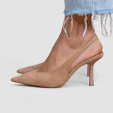 Nude Slingback Shoes with Slim Heel