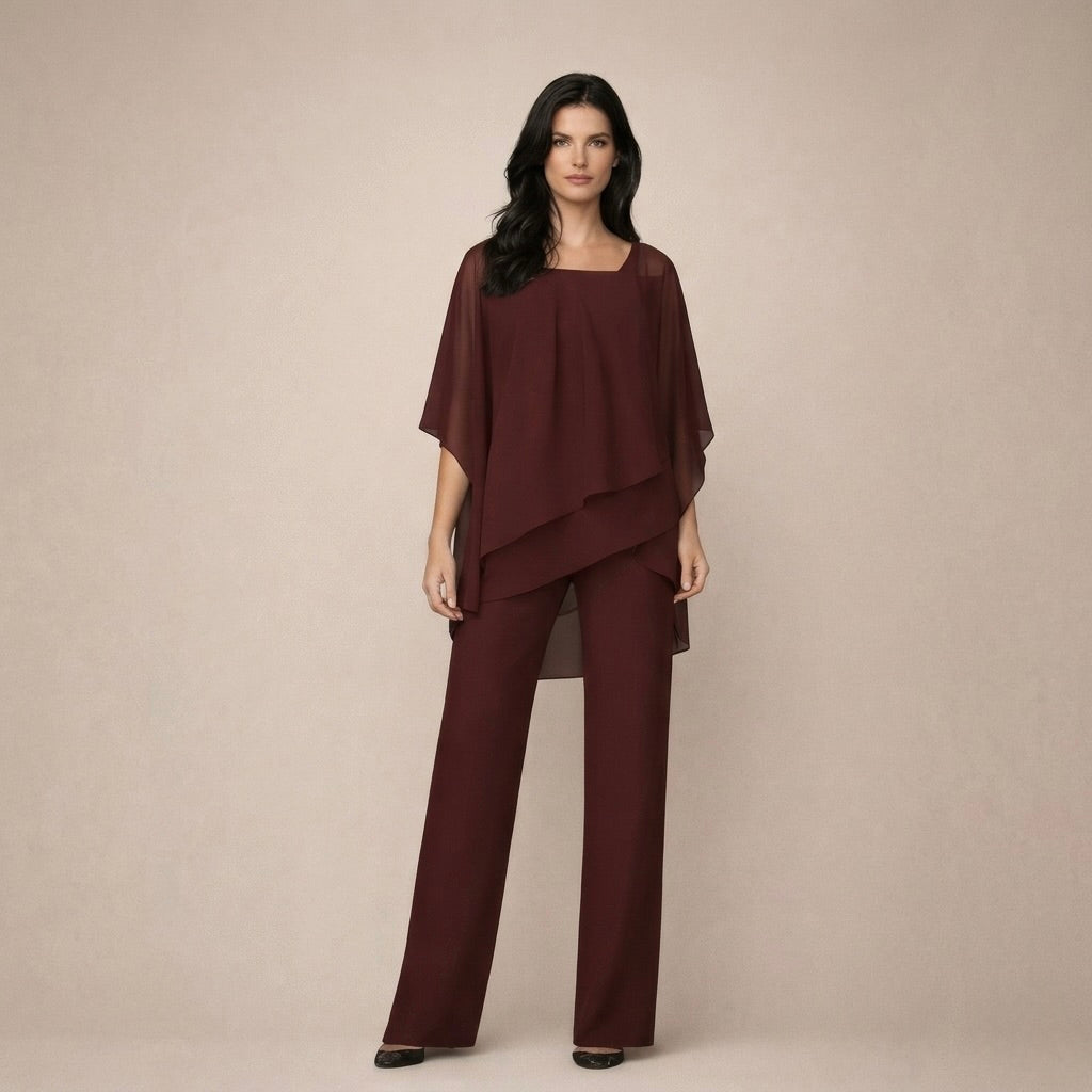Stilingas Komplektas su Sluoksniuota Blusa