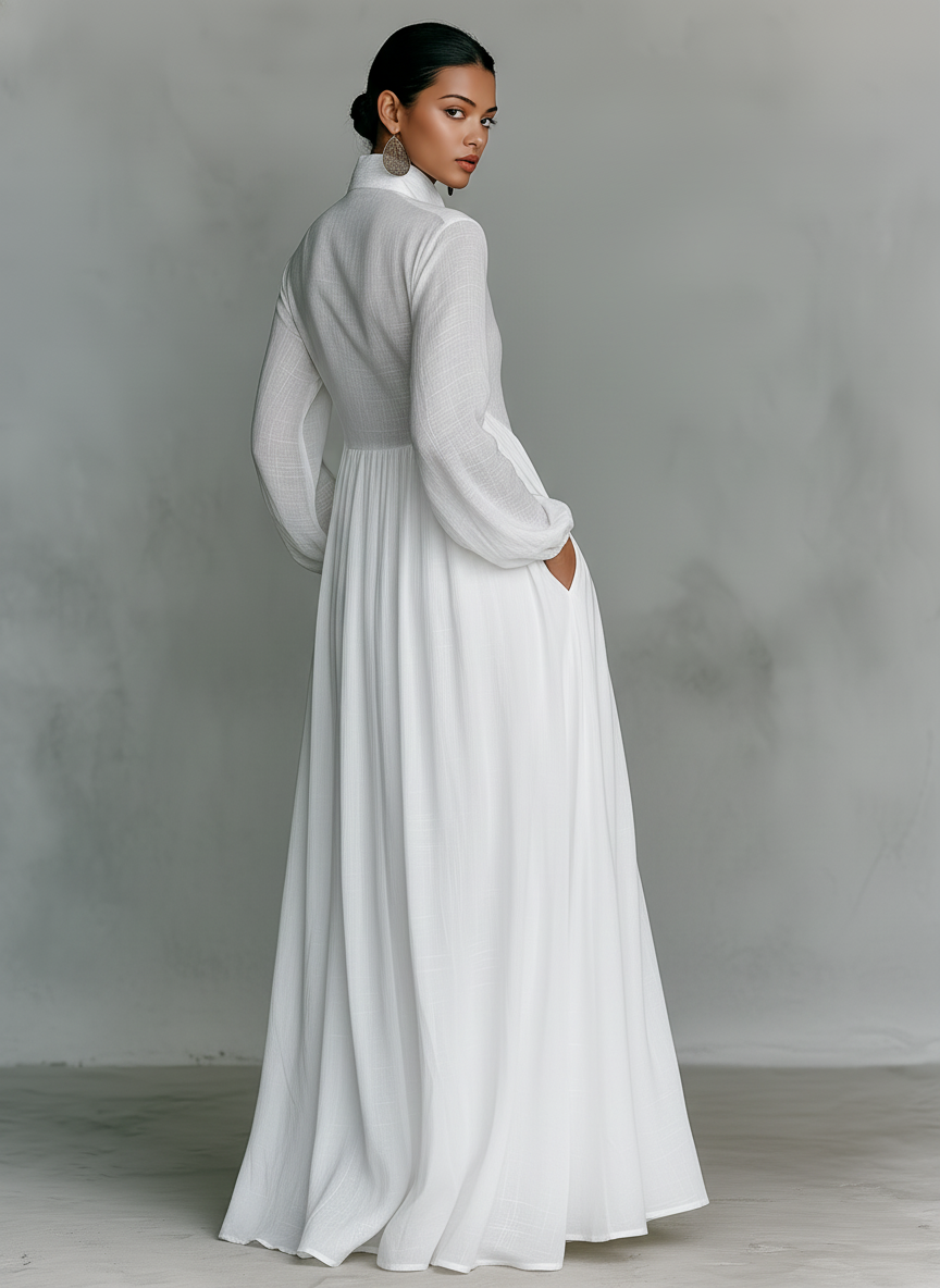 Minimalist Maxi Dress in Cotton and Linen