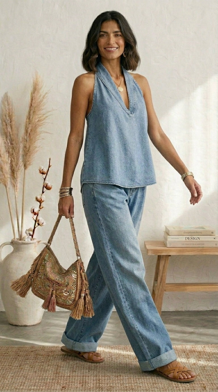 Džinsinis Jumpsuit be Petnešų