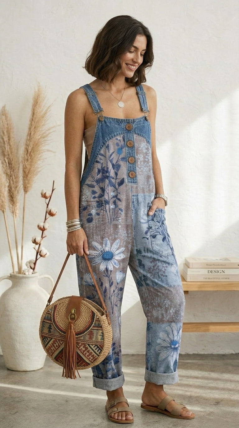 Denim Floral Jumpsuit